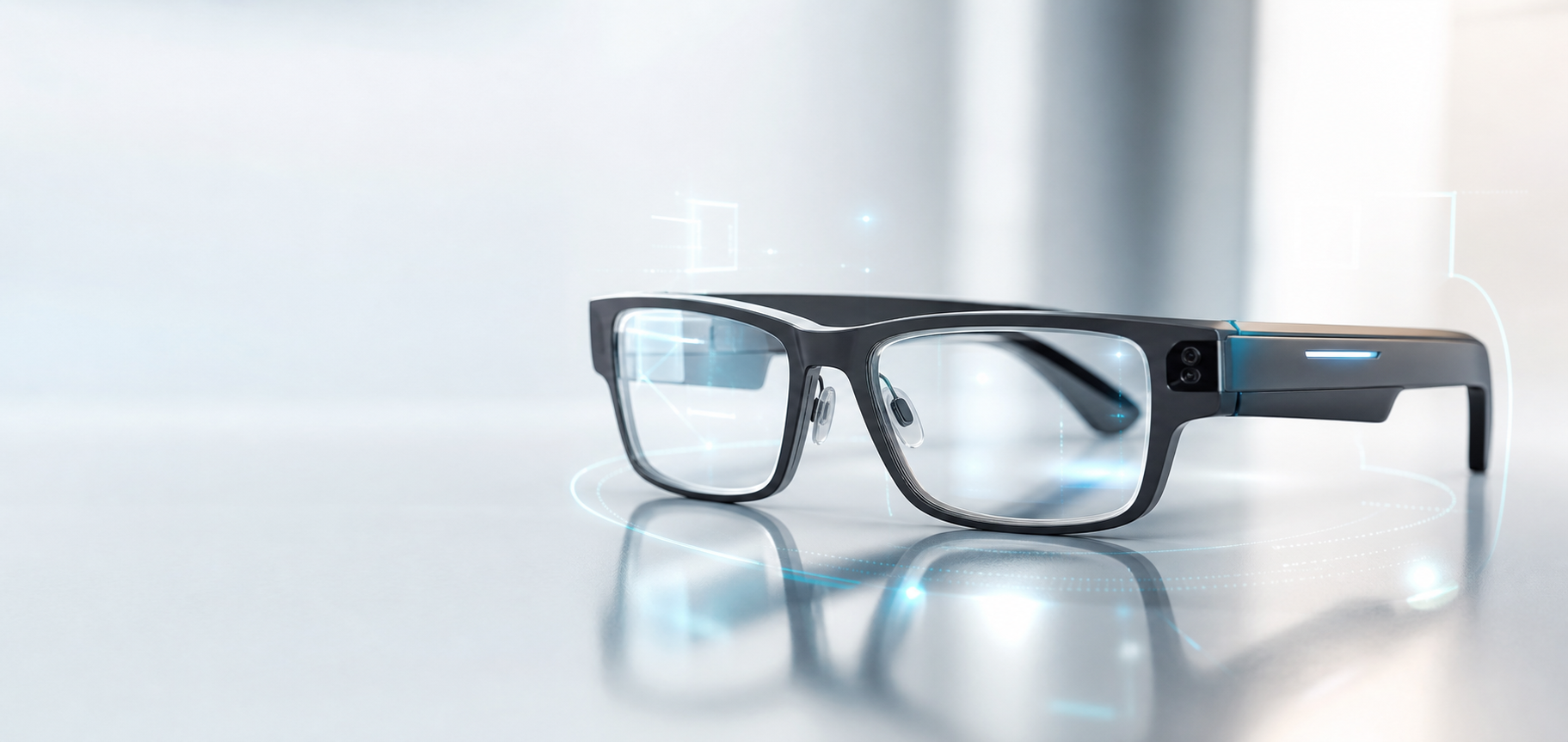 Sleek smart glasses with subtle augmented reality light accents
